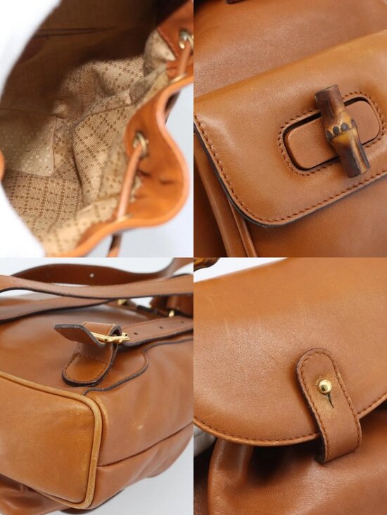 GUCCI Bamboo Backpack Leather Brown Gold Auth ka4595